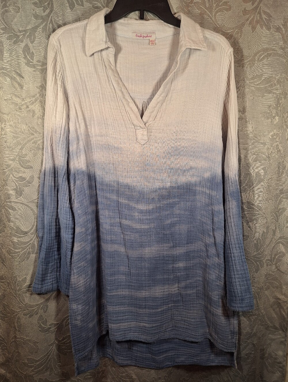 fresh produce Blue Ombre Long-Sleeve Tunic Dress Women's MD/LG 100% Cotton